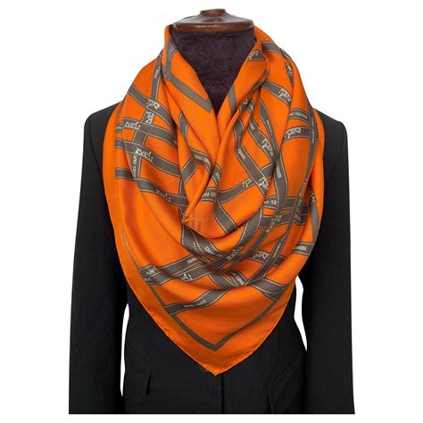 hermes silk scarf taupe orange ribbon|hermes silk scarf.